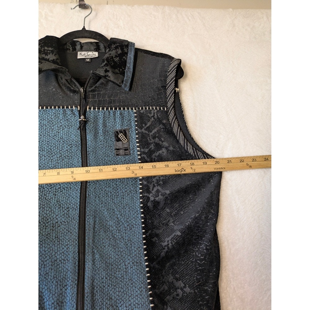 90s Kd. Spring Patchwork Full Zip Vest Medium Bla… - image 4